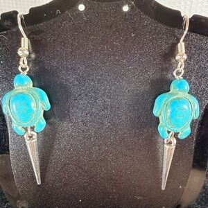 Silver and Blue Turtle Earrings